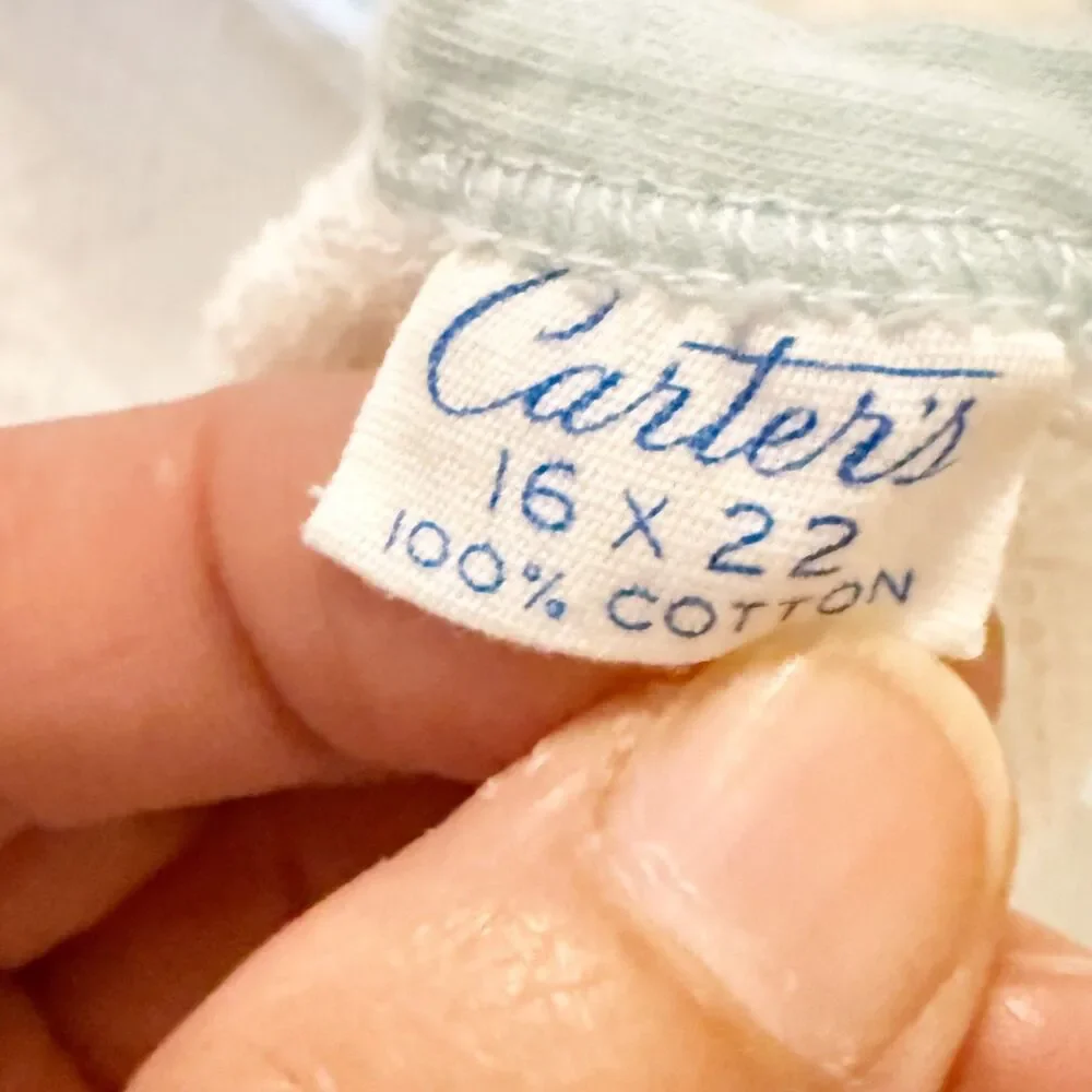 Carters Vtg Baby Blanket Cotton 2 Ply Cats Dogs Bunnies + Terry Burp Cloth Lovey